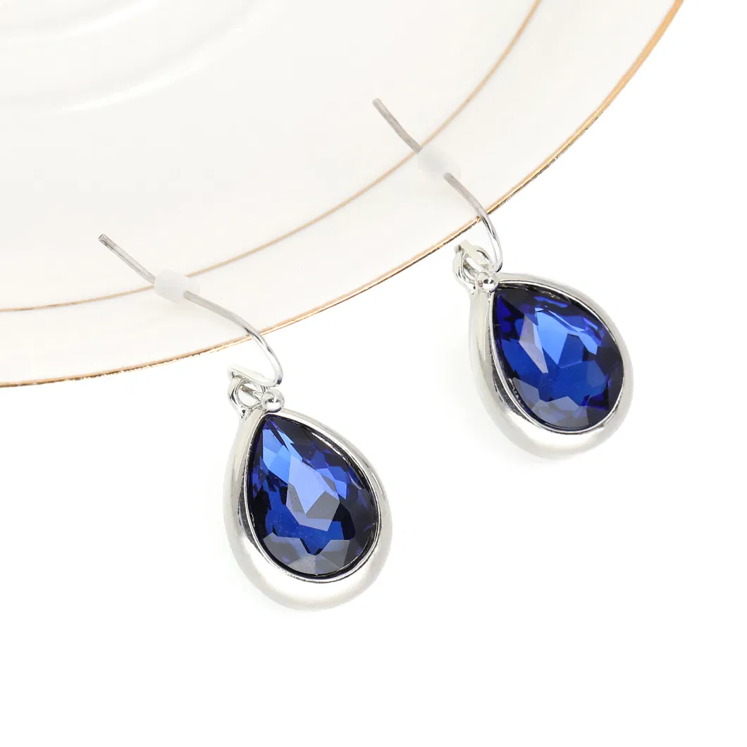 Women Fashion Teardrop Earring Jewelry with Montana Blue Glass Stone Gift for Women