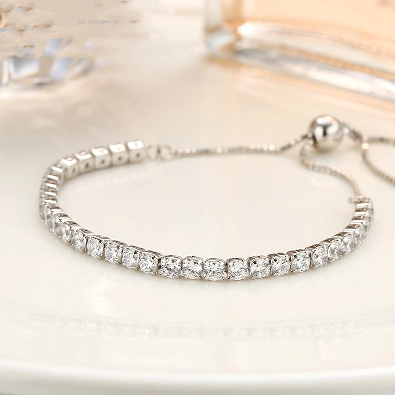 Adjustable 925 Sterling Silver CZ Crystal 3mm Tennis Chain Bracelet