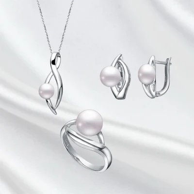 Conjunto de joyas de plata de ley 925 con perlas cultivadas como regalo