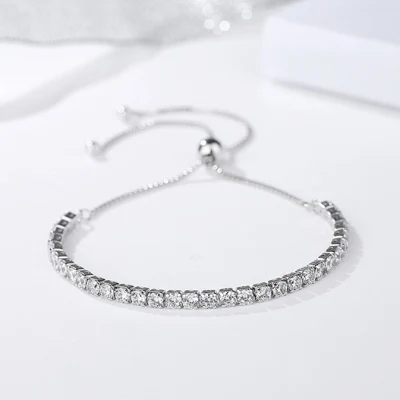 Pulsera de cadena de tenis ajustable de plata de ley 925 con cristal CZ de 3 mm