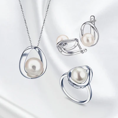 Joyería de moda de perlas de plata esterlina 925 con CZ y Fw Pearl