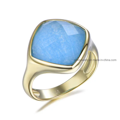 Precio de fábrica, anillo clásico de piedras preciosas para mujer, joyería de plata de ley 925, anillo de piedra de Aguamarina azul