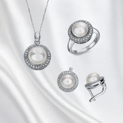 Joyería de plata de moda con CZ y perlas de agua dulce